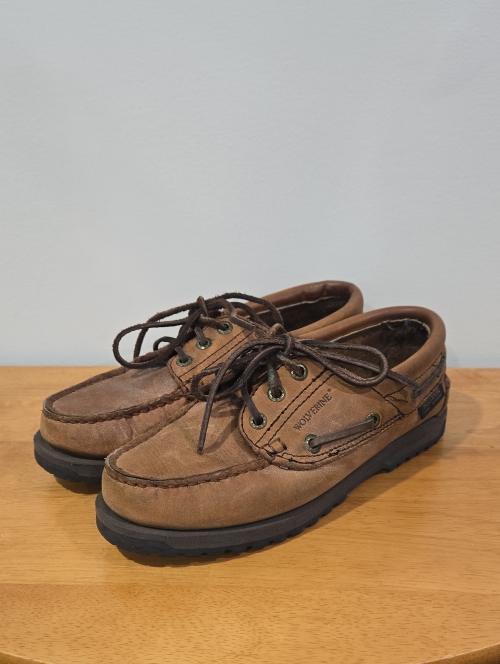 Retro 90's Wolverine Brown Leather Boat Shoes with Suede Laces